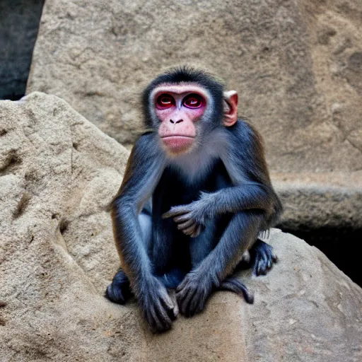 Image similar to a monkey made of stone, with glowing red eyes