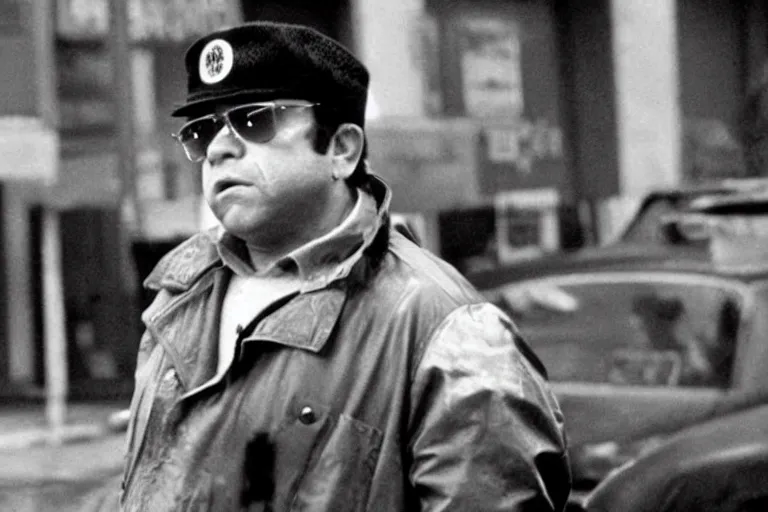 Image similar to film still of Danny Devito as Travis Bickle in Taxi Driver