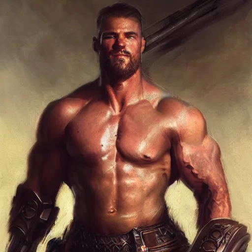 Image similar to handsome portrait of a spartan guy bodybuilder posing, radiant light, caustics, war hero, final fantasy, by gaston bussiere, bayard wu, greg rutkowski, giger, maxim verehin