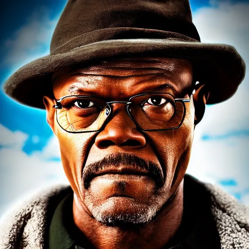 Image similar to portrait of samuel l. jackson as walter white from | breaking bad!!!!!!!! | film, cinematic, 4 k, dslr photo