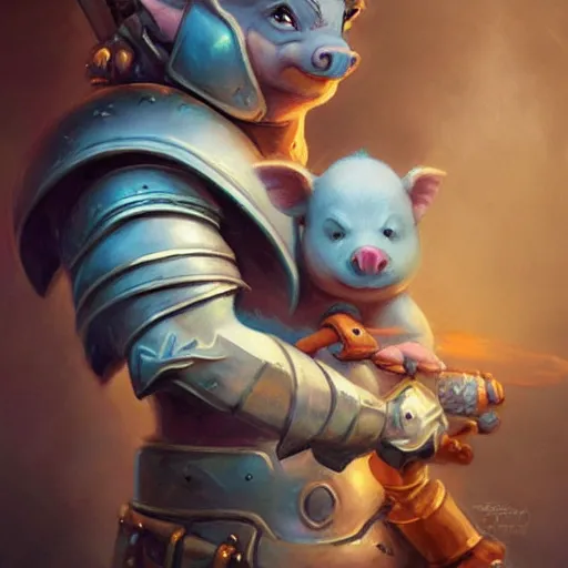 Image similar to anthropomorphic warrior piglet, pale blue armor, cute and adorable, DnD character art portrait, matte fantasy painting, DeviantArt Artstation, by Jason Felix by Steve Argyle by Tyler Jacobson by Peter Mohrbacher, cinematic lighting