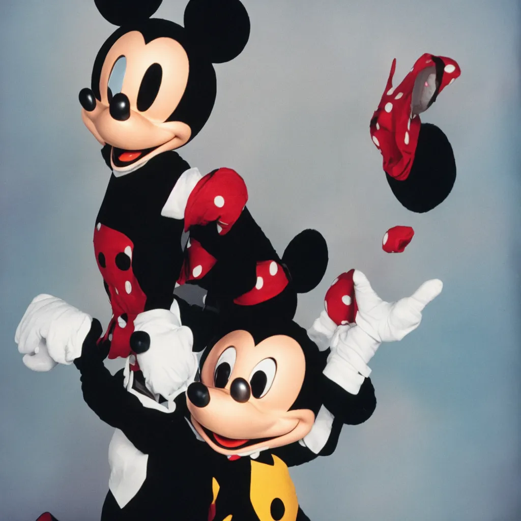 Prompt: a studio portrait photograph of a non binary mickey mouse ektachrome