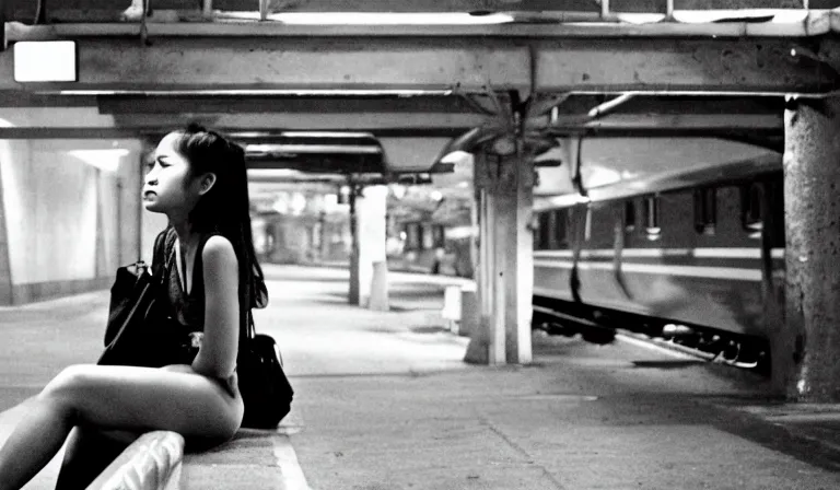 Image similar to A Filipino girl waits for a train, 35mm film, by Gregg Araki