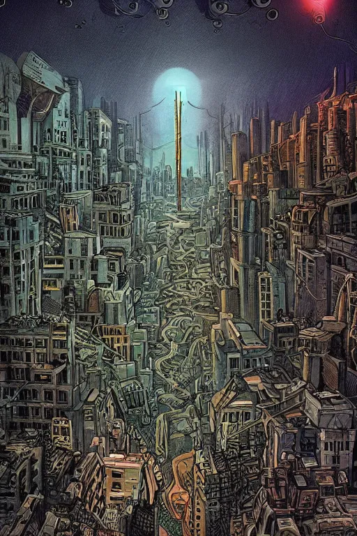 Image similar to the end of the world as we know it, urban city, lovecraftian horror, epic composition, full - color