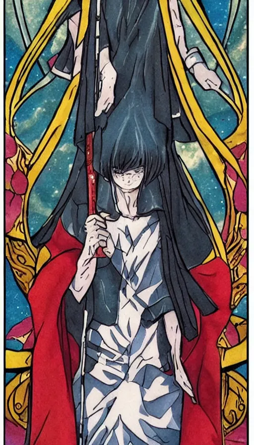 Image similar to anime tarot card based on the card Judgement