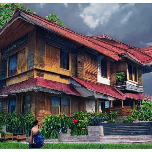 Prompt: an average house in the philippines, realistic artstyle, trending on artstation, macro, highly intricate, vibrant, digital painting, portrait, hd, cinematic, dramatic, ultra detailed, illustration, concept art, unreal engine 5, 8 k, 4 k