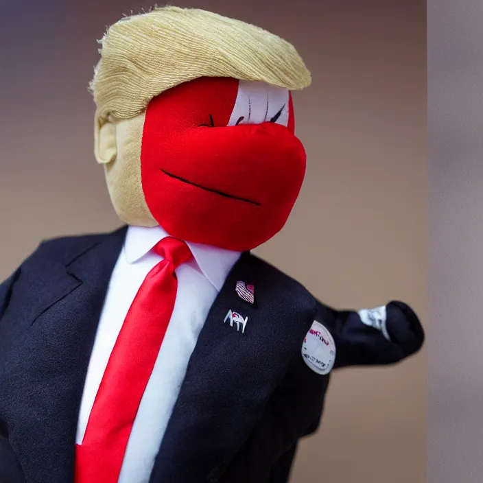 Prompt: donald trump, an plush of donald trump, plush, detailed product photo, detailed and well - designed