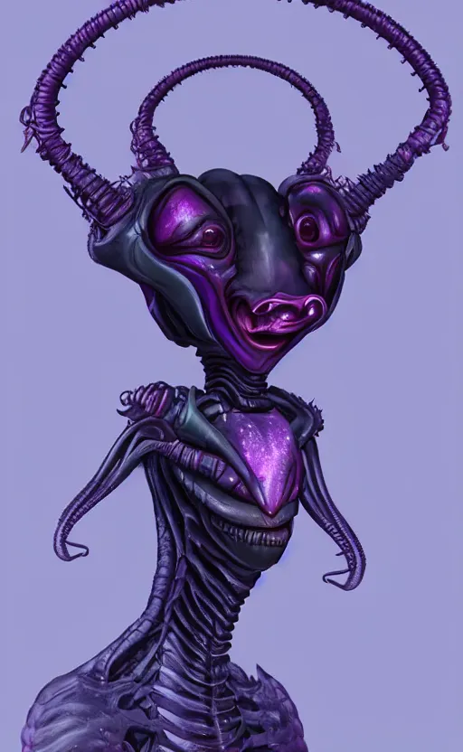 Image similar to character portrait art, ant alien, trending in artstation, purple color lighting