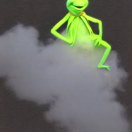 Image similar to ghostly Kermit made of clouds and fog