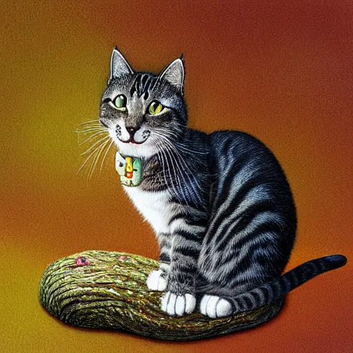 Prompt: creative imaginative detailed digital painting of a cat growing entirely out of a fungus, photorealistic