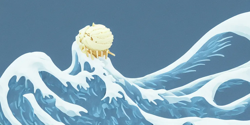 Image similar to A sculpture of ice cream shaped like the great wave off kanagawa, 4K, photorealistic, 3d render