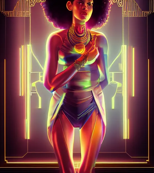 Image similar to symmetry!! egyptian princess of technology, solid cube of light, hard edges, product render retro - futuristic poster scifi, lasers and neon circuits, beautiful brown skin woman egyptian princess, intricate, elegant, highly detailed, digital painting, artstation, concept art, smooth, sharp focus, illustration, dreamlike, art by artgerm