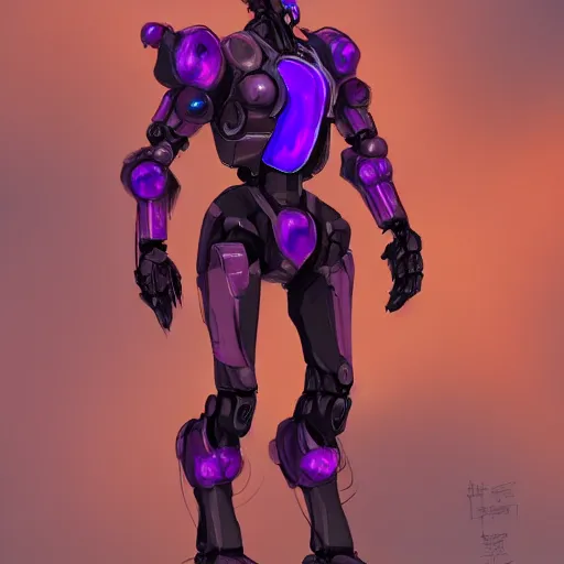 Image similar to Character design sketch Humanoid Mecha with body made of Purple Lava and fire, concept art character, By, Damascus Apparel, Heri Irawan, d&d art, fantasy, painted, 4k, high detail, sharp focus, trend in artstation