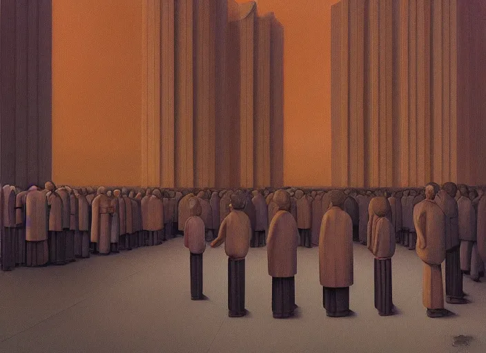 Prompt: in line for the mothership, an ultrafine detailed painting by george tooker, cgsociety, massurrealism, matte drawing, lovecraftian, dystopian art