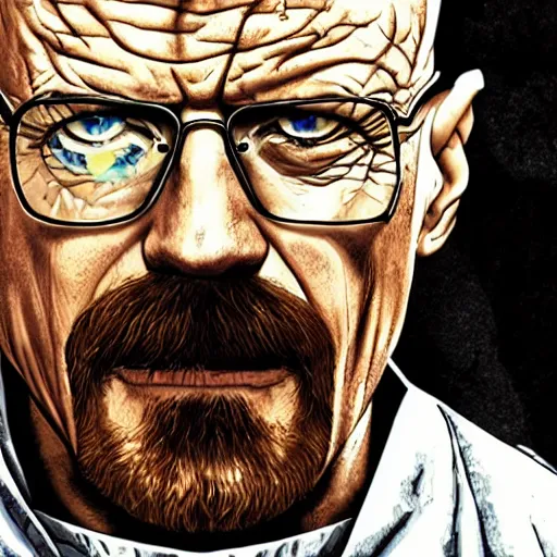 Image similar to walter white as venom, cooking meth