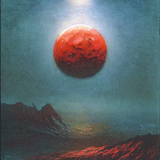 Prompt: nuclear blast moon eclipse, sci - fi, wet brush, poster art, concept art by beksinski and jean delville, illustrated in the style of iain mccaig