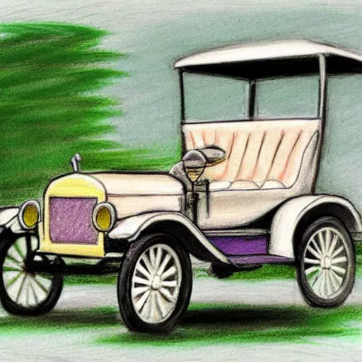 Image similar to a pastel sketch of a ford model t