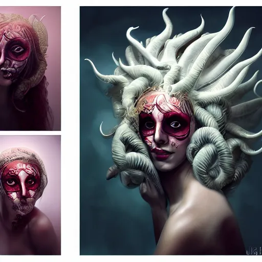 Image similar to anonymous as a medusa, award winning creature portrait photography, extremely detailed, artstation, 8 k, sensual lighting, incredible art, wlop, artgerm