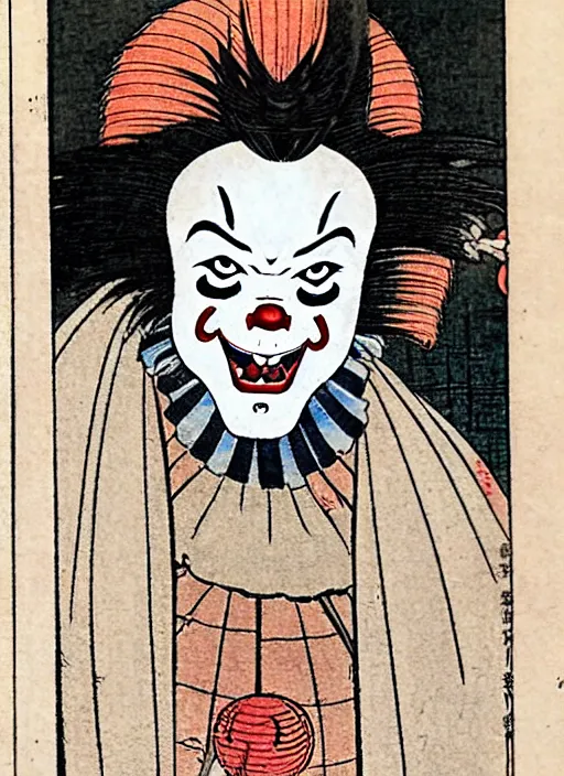 Image similar to pennywise as a yokai illustrated by kawanabe kyosai and toriyama sekien
