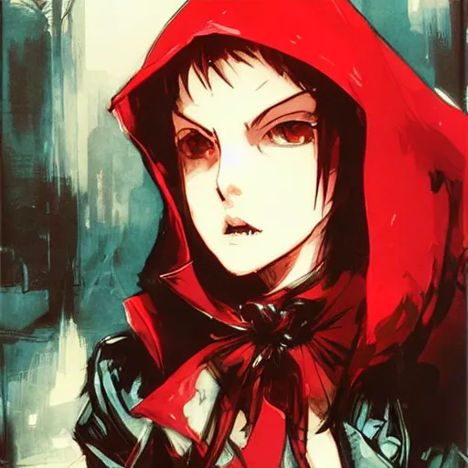 Image similar to evil little red riding hood, board game piece, yoji shinkawa