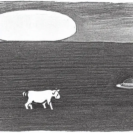 Image similar to UFO abducting a cow with its tractor beam, by Edward Hopper