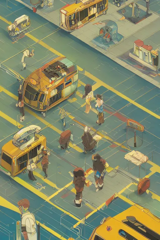 Prompt: isometric, spread sheet, fantastic scifi tech bus Design, Details, illustration , in the style of Studio ghibli, tekkon kinkreet, akira, breath of the wild, myazaki, anime, clean render, denoise, rule of thirds