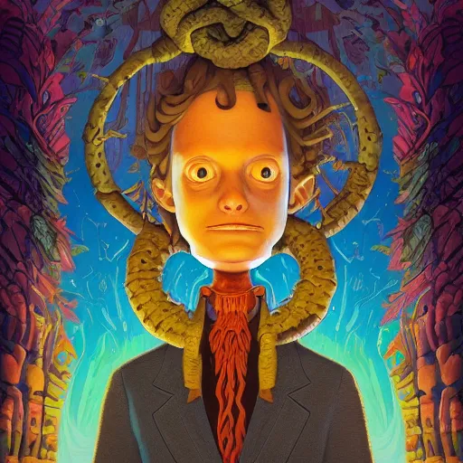 Image similar to lucky pixel god portrait by gaston bussierre and charles vess and james jean and erik jones and rhads, inspired by rick and morty, epic, funny, huge scale, beautiful fine face features, intricate high details, sharp, ultradetailed