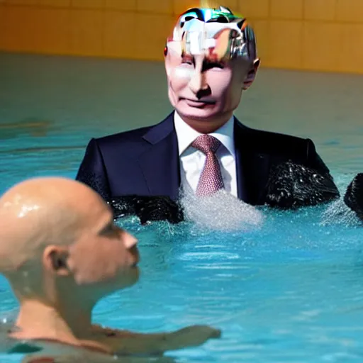 Image similar to putin bathes in a pool with bears