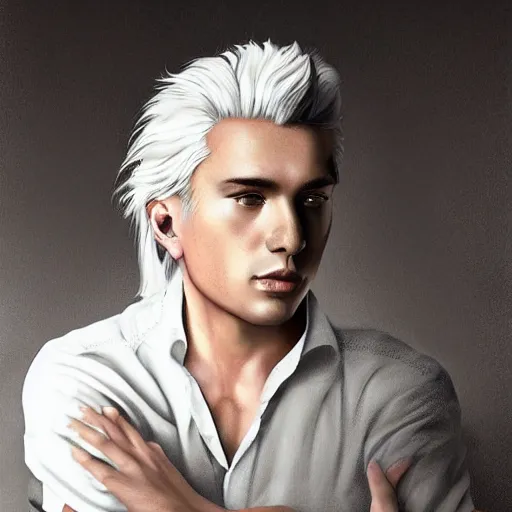 Prompt: a portrait of a young handsome prince, fringy white hair, white shirt, black tunic, smooth, epic clouds, beautiful landscape, backlit, incredible lighting, strong rim light, highly detailed, god rays, digital painting, HDRI, by Heise Jinyao, Heise-Lian Yan Fang, Feimo, Richard Taddei, vivid colors, high contrast, 8k resolution, intricate, photorealistic