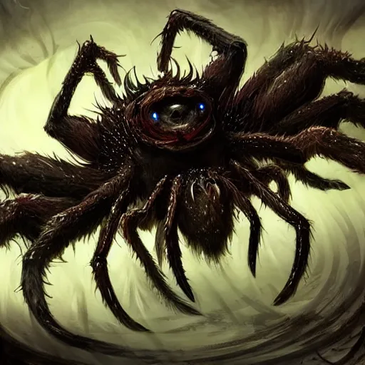 Prompt: d & d monster, huge spider monster covered in eyes, dark fantasy, concept art, character art