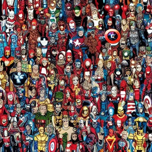 Image similar to marvel mcu where's waldo style book