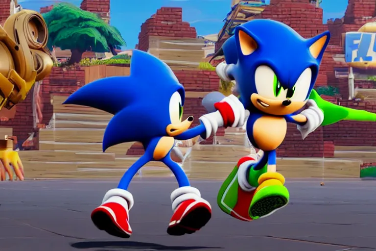 Image similar to sonic dancing in fortnite