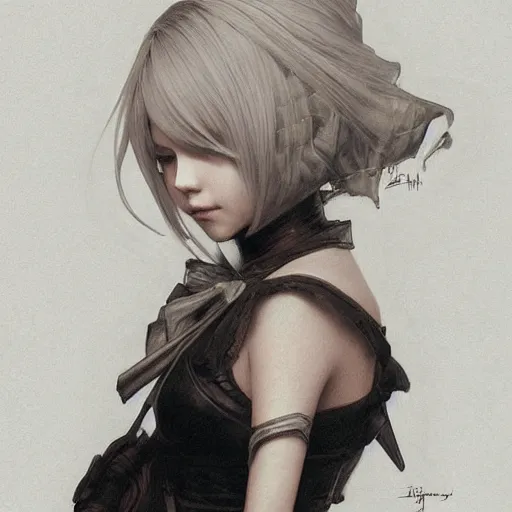 Prompt: amazing lifelike award winning pencil illustration of 2 b from nier trending on art station artgerm greg rutkowski alphonse mucha cinematic