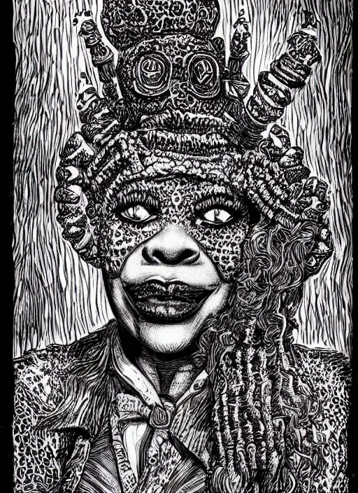 Prompt: voodoo queen drawing by R. Crumb, pen and ink, hd, intricate