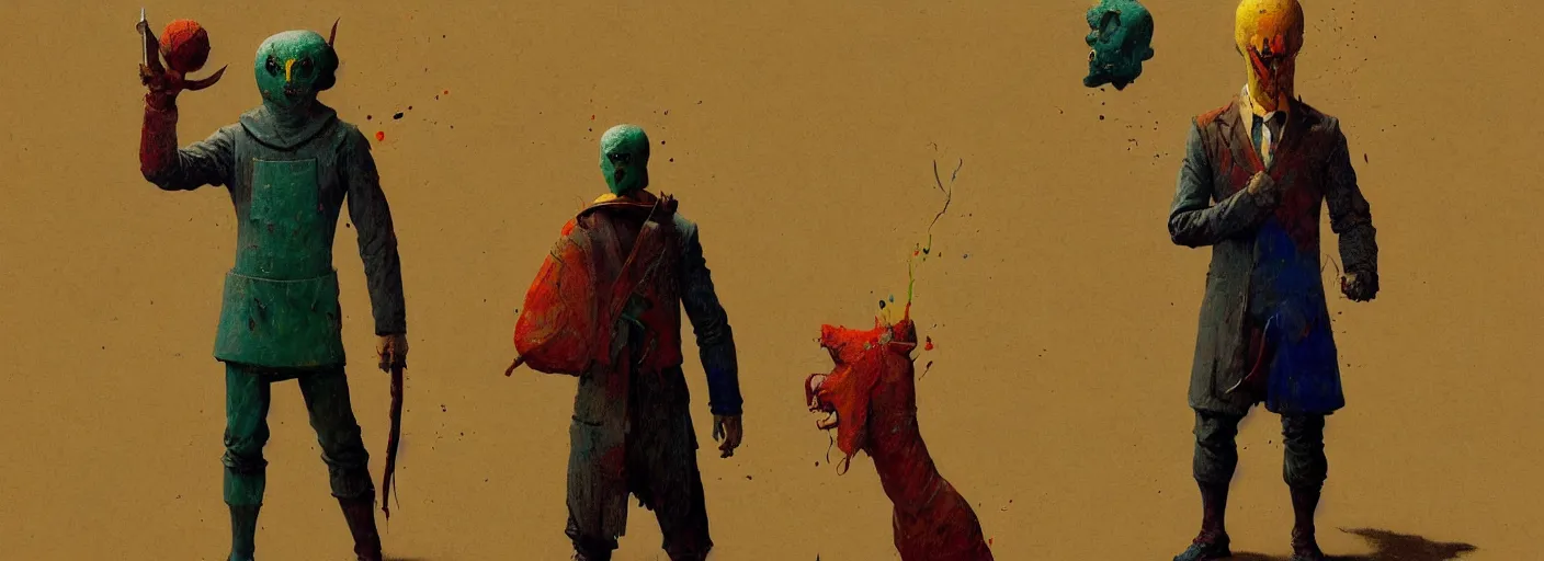 Image similar to full - body portrait surreal colorful clay fighting artstation rpg gentleman character concept art anatomy, action pose, very coherent and colorful high contrast masterpiece by norman rockwell franz sedlacek hieronymus bosch dean ellis simon stalenhag rene magritte gediminas pranckevicius, dark shadows, sunny day, hard lighting, reference sheet white! background