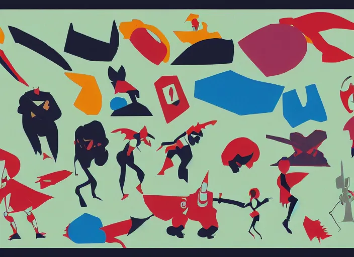 Image similar to character shape design exploration silhouettes of a strong sturdy warrior tank, minimalist mixed media layout from masaaki yuasa ( 1 9 9 7 )