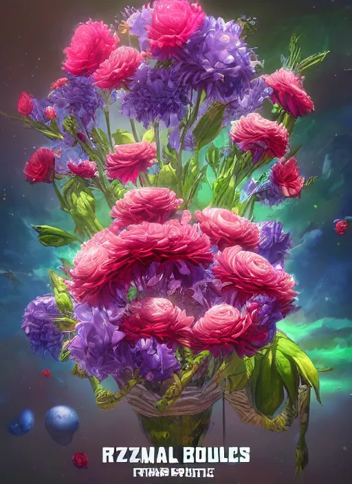 Image similar to An epic fantastic realism comic book style painting of the most beautiful flowers launched across the galaxy, bouquets, fisheye lens, unreal 5, DAZ, hyperrealistic, octane render, dynamic lighting