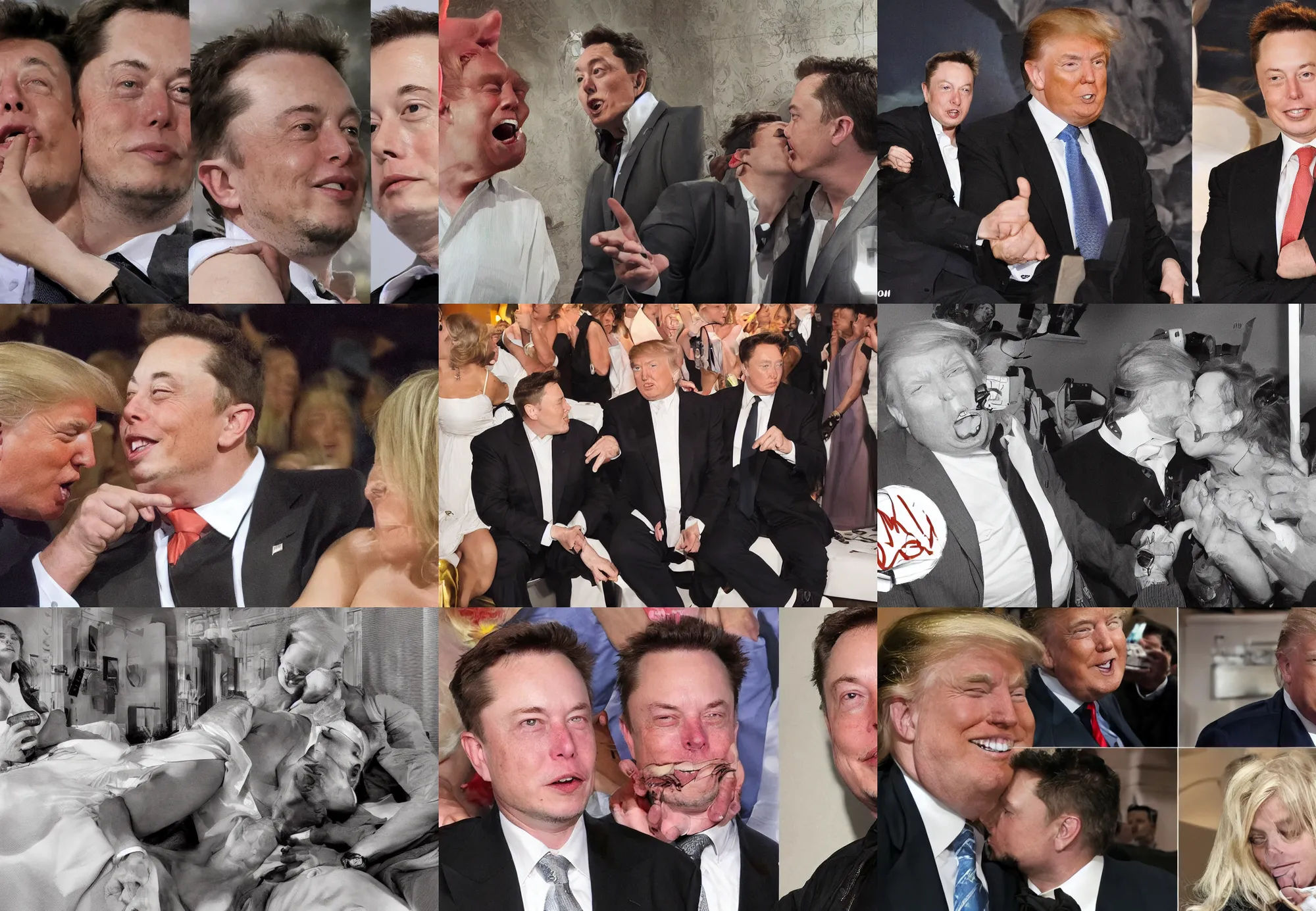 Prompt: trump and elon musk having romantic hot kiss in bed