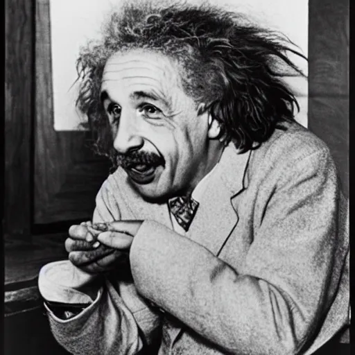 Prompt: photo of einstein eating a banana