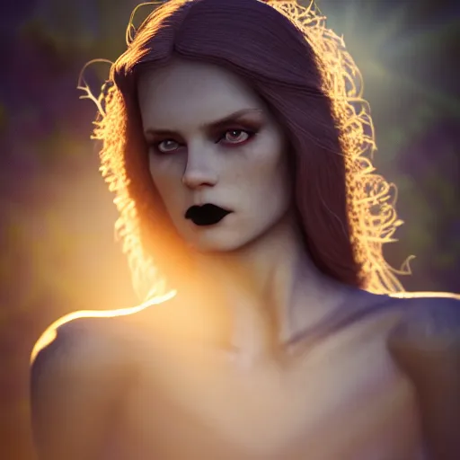 Image similar to photographic portrait of a stunningly beautiful gothic female in soft dreamy light at sunset, god rays, contemporary fashion shoot, by edward robert hughes, annie leibovitz and steve mccurry, david lazar, jimmy nelsson, breathtaking, 8 k resolution, extremely detailed, beautiful, establishing shot, artistic, hyperrealistic, beautiful face, octane render