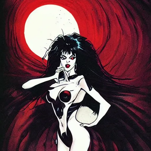 Image similar to Elvira mistress of the night comic book cover drawn by Jae lee