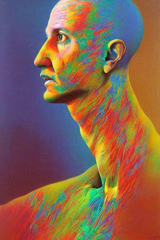 Prompt: portrait of chester bennington colourful shiny beautiful harmony painting by zdzisław beksinski