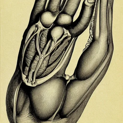 Prompt: Anatomical drawing of a human arm, by Burne Hogarth