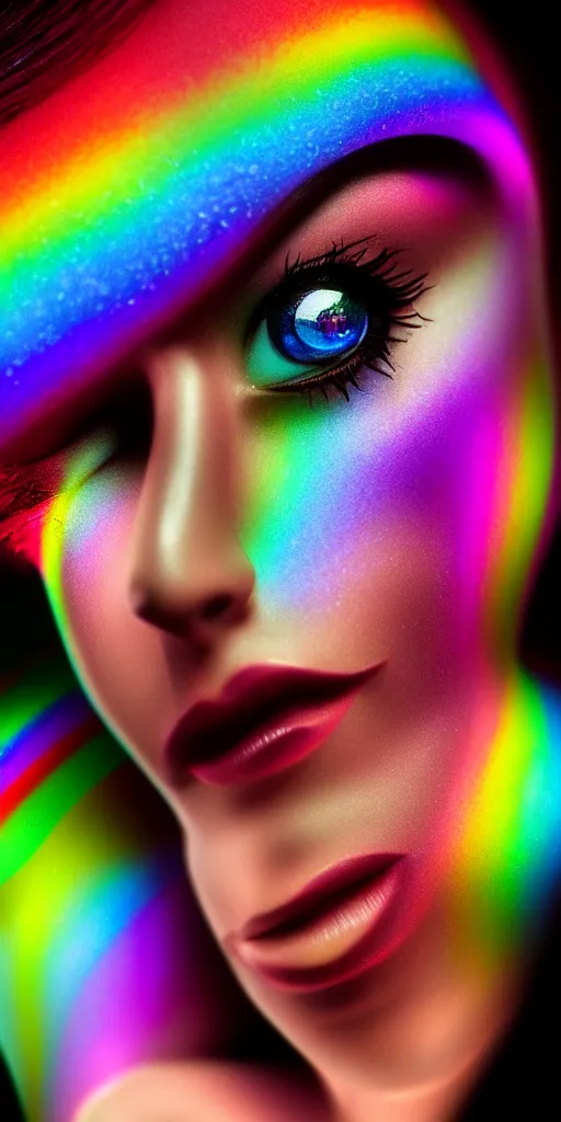 Prompt: cinematic shot a rainbow crystal, hyper realistic, mood lighting, fantasy, detailed face, highly detailed, super realistic, perfect lighting