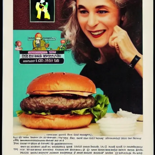 Prompt: a 1 9 8 0 s ad for the all new mcdonald's hemlock burger