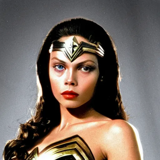 Image similar to ornella muti as wonder woman, 8 k resolution hyperdetailed photo realistic, extremely high quality and life like