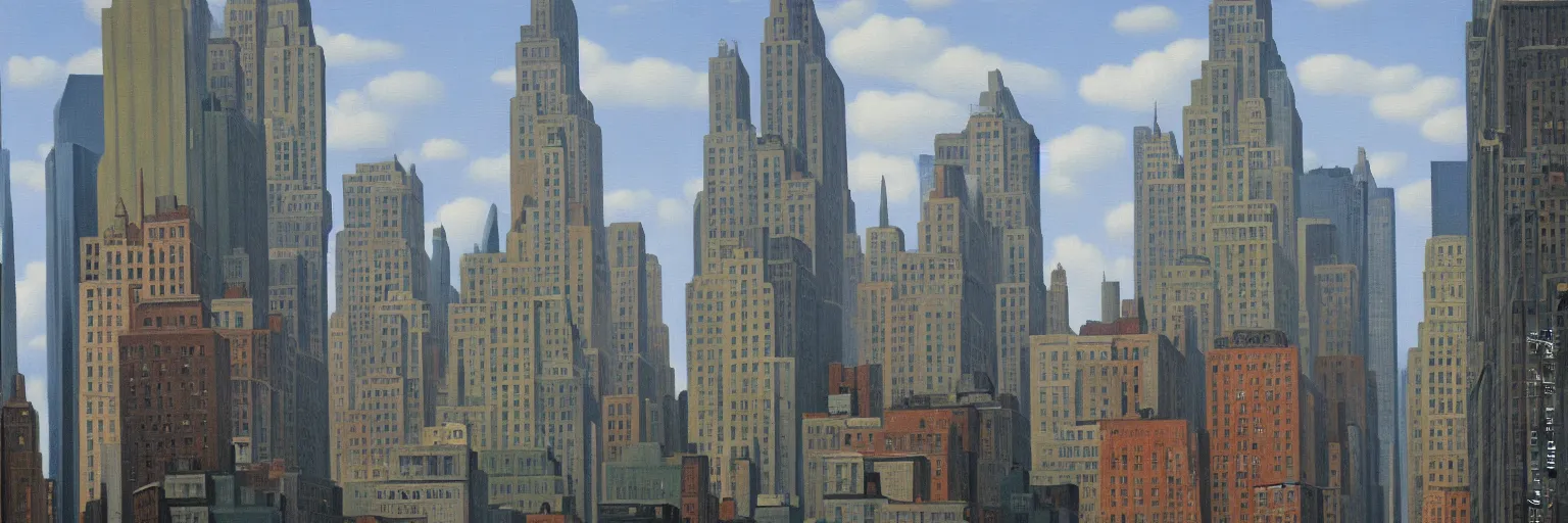 Prompt: new york cityscape oil painting magritte