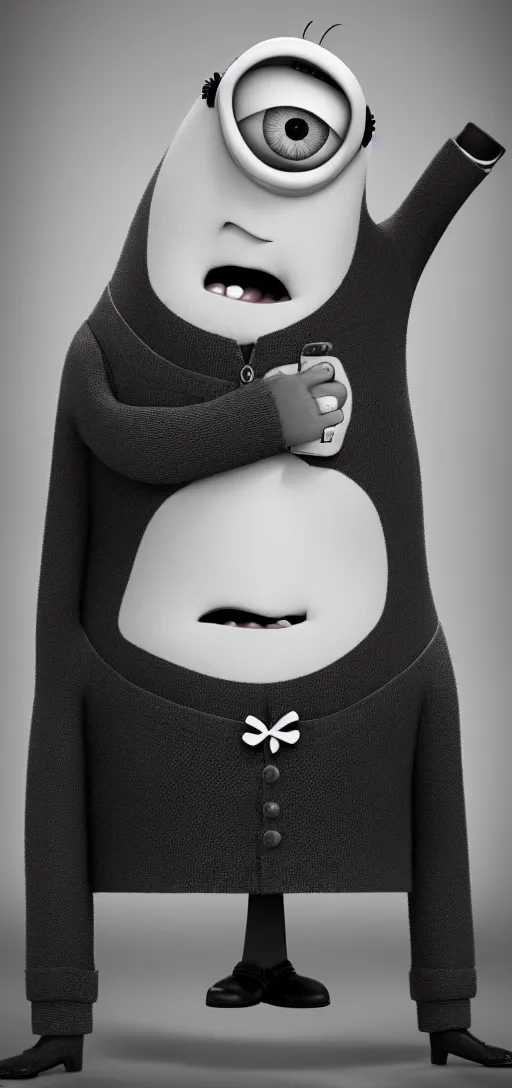 Image similar to phone wallpaper of a photo portrait of gru from despicable me posing, black and white photo