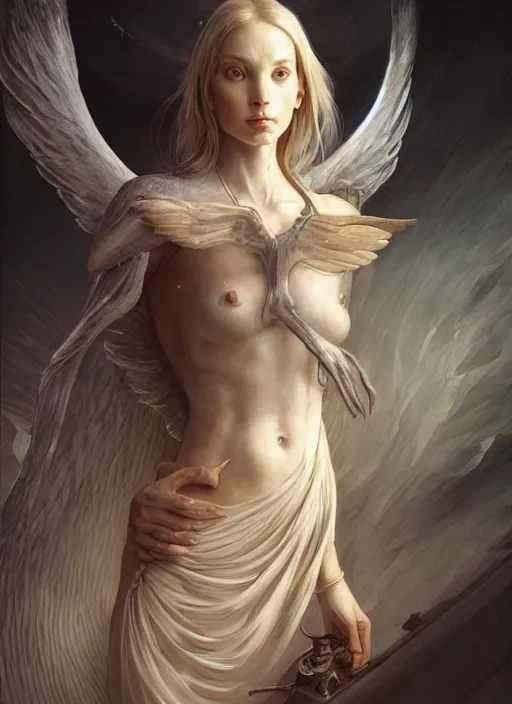 Prompt: angel wizard, physically accurate, moody dynamic lighting, very very intricate, very very elegant, highly detailed, digital painting, artstation, HR GIGER, Hieronymus Bosch, Francis Bacon, concept art, smooth, very beautiful, sharp focus, illustration, art by artgerm and greg rutkowski and alphonse mucha