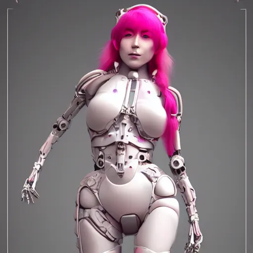 Image similar to beautiful eva elfie, biomechanical woman, chimeric organism, pale white skin, organic polycarbon, pink hair, full frontal portrait, ex machina, highly detailed, transhumanist, sinewy, mendelbrot fractal, trending on artstation, oppai cyberpunk dancer, octane render, hdr, uhd 4k